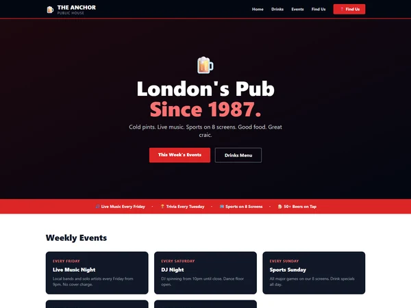 Pub and bar website template thumbnail